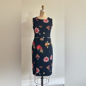 Enfocus Studio Black Midi Dress with Pink & Yellow Floral Print